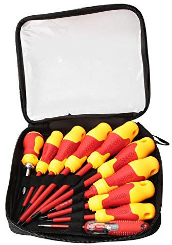 10 Stück Isoliertes Schraubendreher Set, Multifunktionaler Elektriker Geprüft Spitze Schlitz/Kreuz/Kreuzschlitz/Plusminus Schraubenzieher mit Aufbewahrungstasche