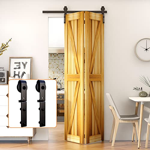 100CM/3.3FT Bi-Pieghevole Porta Scorrevole Barn Door Hardware, liscio e silenzioso Semplice 2 Porte Hardware Kit Per 70-80cm apertura porta