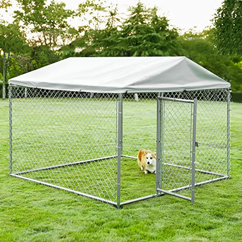 VIVIJASON Outdoor Large Dog Kennel Heavy Duty Fence Dog Cage with Galvanized Chain Link, Outside Pen Playpen Dog Run House with UV & Waterproof Cover and Secure Lock for Backyard (6.5'Lx6.5'Wx5.2'H)