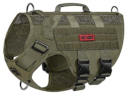 OneTigris Tactical Dog Harness Vest with Handle, Dog Harness for Large Medium Dogs (Olive, XL)
