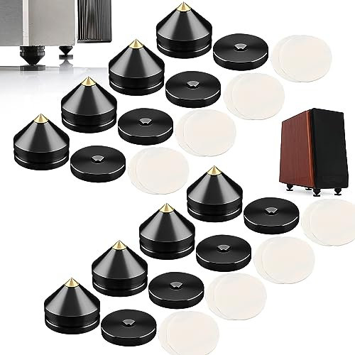 Pack of 8 Lautsprecher Spikes Set, Speaker Stands HiFi Speaker Audio Amplifier DAC CD Isolation Stand Cone Feet Shockproof Base Pad Lautsprecher Füße aus Alulegierung Spikes (Black)