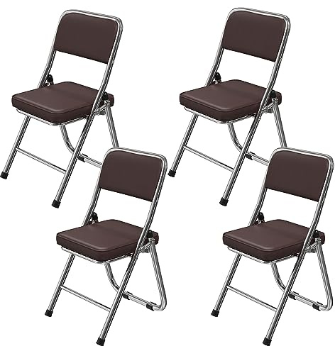 PIPIPOXER Konferenzstuhl klappbar,4er Set Essstühle Klappstühle Klappstühle aus kuschelig PU Leder und Stahlrahmen,Stabiler Klappstuhl Furniture mit für Gäste im Freien Braun 45x46x82cm