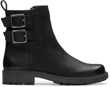 Clarks Premium Botas de moda Orinoco2 Bay para mujer, cuero negro, talla 7 UK, Piel negra, 40 EU