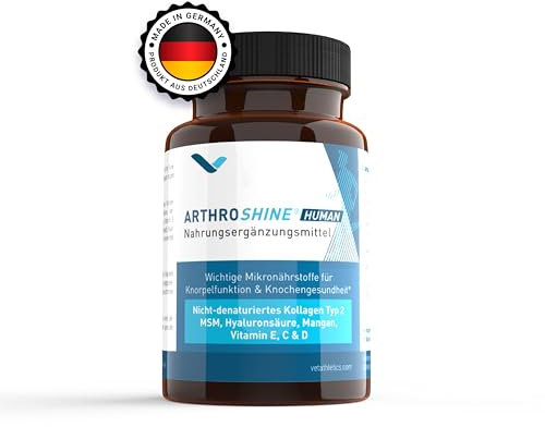 Kollagen Hyaluronsäure Komplex - Hochdosiertes, nicht-denaturiertes Kollagen Typ 2, MSM, Hyaluronsäure, Mangan, Vitamin E, C & D ARTHROSHINE® Human (60)