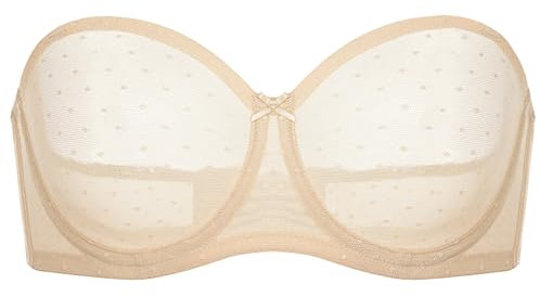 DOBREVA Women's Strapless Bra See Through Sheer Underwired Bras Unlined Plus Size Beige 36F