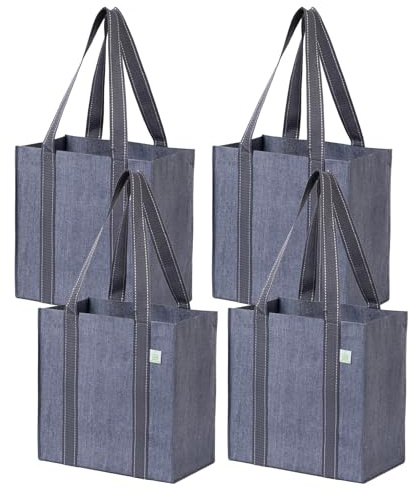 VENO 4 Pezzi borse per la spesa e la spesa riutilizzabili con manici e fondo rigido in un formato compatto e conveniente. Borsa tote pieghevole, resistente e resistente (Grigio, 4 Pz.)