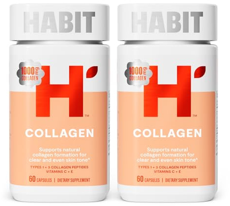 Habit Collagen Supplement 2 Pack (120 Capsules) - New Look, 2000mg Collagen Peptides, Vitamin C & Vitamin E, Skin Health, Antioxidants, Non-GMO, Gluten Free