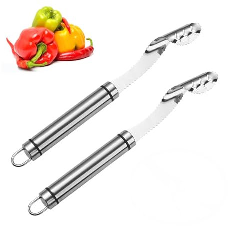 JRYGAC 2 Piezas Descorazonador de Pimientos, Acero Inoxidable Pepper Corer Seed Remover Tool, Cuchilla en Espiral de Doble Cara, para Cortar Chiles, Pepinos Corer Kitchen Herramientas
