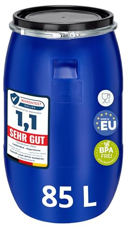 Garronda 85 liter bredhalsfat med lock – BPA-fri HDPE-behållare för vatten, regnvatten, förvaring och djurfoder, livsmedelssäkert universalfat för trädgården GD-0078, Blå | BPA-fri, med lock, som regnvattentunna, vattenfat och universalfat för trädgård, hushåll och matförvaring