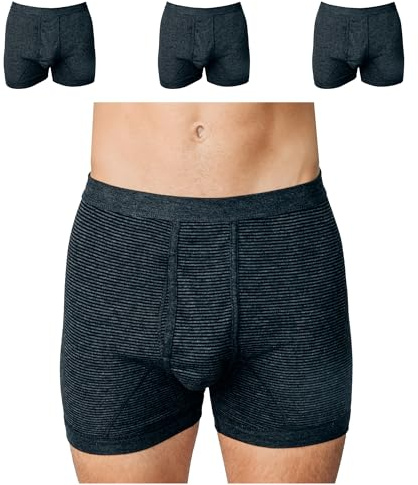 SES Ringel herrtrosor S–4XL i 100 % bomull 3-pack/kalsonger män klassiska, bekväma och andningsbara/finribbade kalsonger män med mjuk linning och gylf, antracit, L