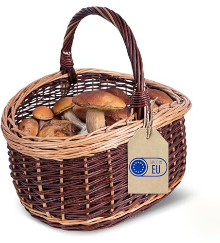 Creative Home Großer Picknickkorb Weidenkorb mit Henkel Einkaufskorb Zweifarbig | 43 x 33 x 40 cm | Pilzkorb Dunkelbraun | aus dunkler und heller Weide | Groß, Leicht, Handgeflochten | Universell