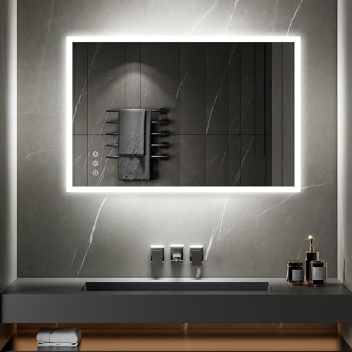 SANIVERRE TEMEO Miroir Mural LED Lumineux 80 x 120 cm réversible (2100 LMS) Tactile : antibuée + intensité et Couleur réglables - Salle de Bain