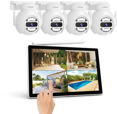 SriHome PTZ caméra de Surveillance NVS kit sans fil avec écran LCD de 10,1 pouces, y compris des caméras 4*5MP et 500G disque dur, suivi de mouvement, Vision nocturne (NVR kit with LCD touch screen)