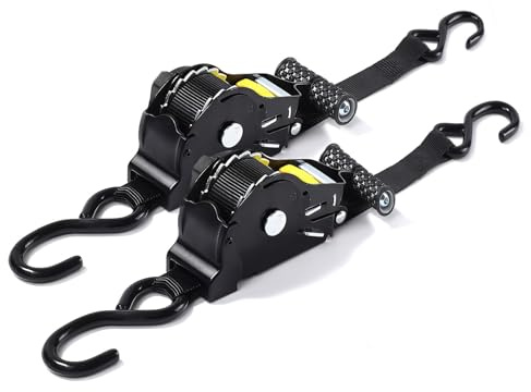 Putentfun 2 Pack Auto Retractable Ratchet Straps Each 2.5cm X 3m Strap Boasts a 1500lbs/680kg Break Strength,Featuring Weather Resistant Safety S-Hooks, Heavy Duty Tie Down Perfect for Any Hauling Job