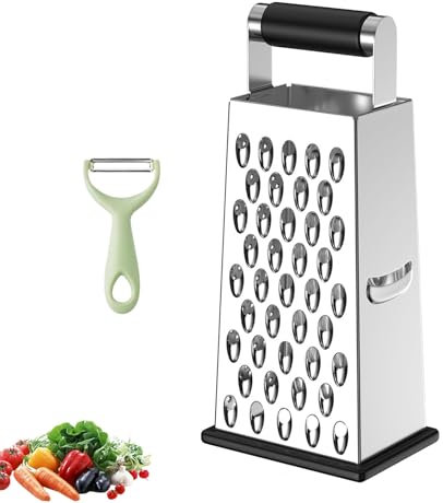 Set Grattugia per Formaggio – Grattugia a 4 Lati in Acciaio Inox con Pelapatate Universale – Grattugia da Cucina e Pelapatate per Verdure, Formaggio, Patate