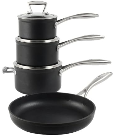 ProCook Elite Forged Cookware Set - 4 Piece, 16/18/20/26 cm, Durable Non Stick Pots - Black, Induction Compatible Cooking Pans