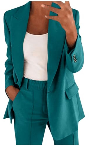Tailleur Femme Ensemble Pantalon 2 Pièces Chic et Elegant Couleur Unie Blazer Veste Formel Bureau Travail Pantalon Costumes Slim Fit Blazer Veste Ensemble Vestes Manteau Pantalons