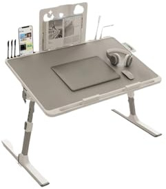 Sängbricka justerbart laptopbord, bärbart ståbord med låda, vikbart för soffa (vit klippstil)