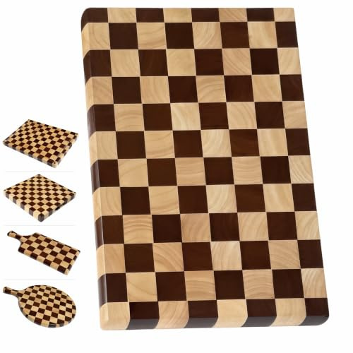 Checkered Cutting Board for Kitchen, 16L x 11W x 1Th – Wooden Chopping, Cheese & Charcuterie Board in Acacia Wood, Butcher Block Serving Tray for Meat, Fruit, Bread & Vegetables