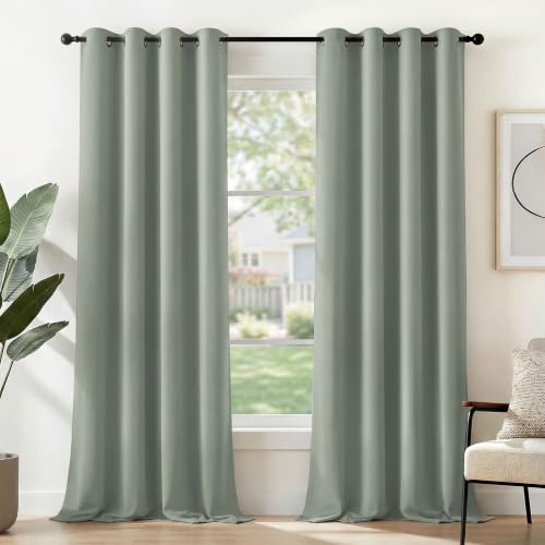 Deconovo Sage Green Blackout Curtains Eyelet, Thermal Insulated Energy Saving Curtains for Bedroom Living Room, OEKO-TEX Certified, W 46 x L 90 Inch, 1 Pair