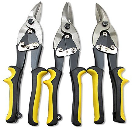 NUZAMAS Juego de 3 tijeras de aluminio de aviación rectas a la izquierda y derecha, corte en ángulo recto, cortador de chapa de acero fino