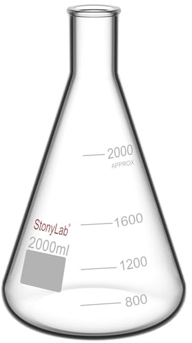 stonylab 1-Pack Glass 2000ml Heavy Wall Narrow Mouth Erlenmeyer Flasks with Heavy Duty Rim, 2 L (2 Liter)