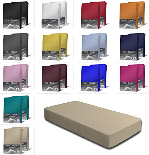 2er Set Jersey Spannbettlaken Spannbetttücher Bettlaken Spannbetttuch weiche Baumwolle mit Rundumgummizug, Farbe: Beige, Maße: 2er Pack 90-100 x 200 cm