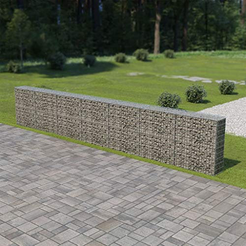 Tidyard gabionvägg med lock gabionstenkorg stenabion gabionvägg trådkorg trådmur för stenar för individuell trädgårdsdesign, galvaniserat stål 600 × 30 × 100 cm