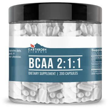 Earthborn Elements BCAA, 200 Capsules, Pure & Undiluted, No Additives
