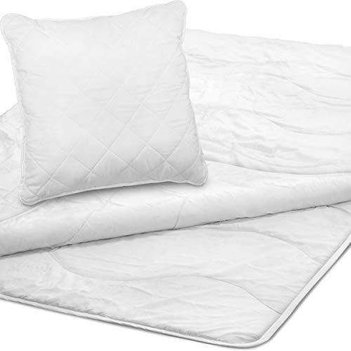 bonsport Bettdecke 135x200 cm 4 Jahreszeiten - Steppdecke inkl. Kopfkissen - Öko-Tex 100 Zertifiziert - Ganzjahresdecke für Allergiker geeignet, 3-TLG.