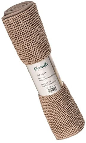 Moon - Badvorleger rutschfest aus 100% Polyester - ca. 60x100 cm - Badematte Chenille - ca. 1600 g/m² (Taupe)