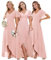 Ever-Pretty Robe de Bal Femme Longue Asymétrique Manches Courtes Col V Fendue Fluide Chic Rose Clair 38
