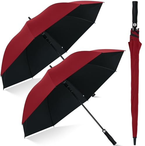 Weewooday 2 Pcs 54 Inch Golf Umbrella Windproof Extra Large, Automatic Open, Golf Sports UV Protection Waterproof Windproof for Rain Sun Wedding(Wine Red,54 Inch/137 cm,Straight Handle)