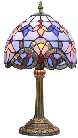BOTOWI Lampe de Table Tiffany, Abat-Jour en vitrail Baroque avec Base en résine, veilleuse Bleu Beige, Lampe de Chevet de Chambre à Coucher, Lampe de Bureau de Salon de Bureau à Domicile,Bleu