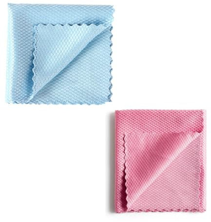 LQIOACU 2 Paños de Microfibra, Paños de Microfibra para Coche, Paños de Microfibra para Limpiar Coche, Ventanas, Cristales, Cocina, Cristales, Espejos, Grifos y Baño (Azul, Rosa)