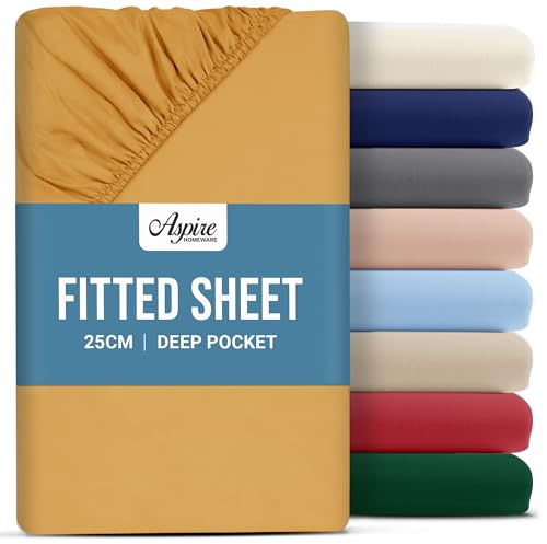 Aspire Homeware Single Fitted Sheet - 25 cm Deep Hotel Quality (Ochre) Bed Sheets - Soft & Breathable Fitted Sheet Single Bed - Anti-Wrinkle Easy Care Fitted Sheets