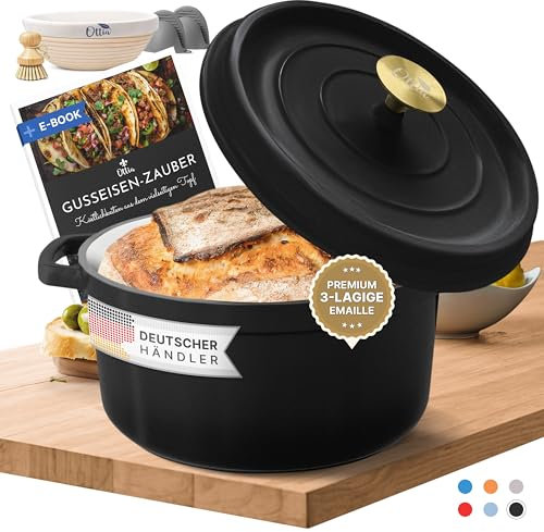 Ottia Gusseisen Topf Emaille, 26cm groß, 5 Liter. Bräter, Cocotte, Schmortopf mit Deckel, für Induktion, alle Herde, Ofen, emailliert, Brottopf, Aus Hamburg