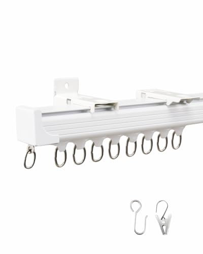 Ezcasch Ceiling Curtain Track 2 Metres/6.56ft, Aluminum Sliding Ceiling Curtain Rail, Ceiling Mounted Curtain Track and Fittings for Room Divider, Windows, Privacy, White