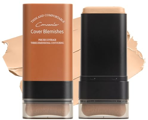 Foundation Stick, Feuchtigkeitsspendender Concealer Foundation Make Up mit Integriertem Pinsel, Mattes Finish Langanhaltendes Foundation Make Up Stick, für Alle Hauttypen Geeignet (02 Nature, 20g)