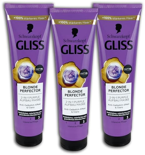 3 unidades GLISS Blonde Perfector 2 en 1 de construcción Purple Mascarilla 3 x 150 ml Tratamiento capilar