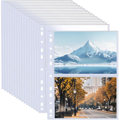 Pack de 50 fundas A4 para fotos con 200 compartimentos para archivadores de 2/3/4 anillas, album postales, recambios top-loading para álbumes de postales (219x152 mm).