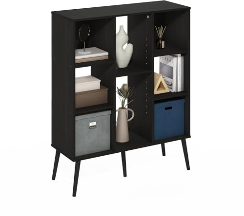 Furinno Claude Estantería De Estilo Mediados De Siglo, con 8 Cubos, Organizador De Almacenamiento Y Patas De Madera, 28 X 80 X 100 Cm, para Sala De Estar, Dormitorio Y Oficina En Casa, Color Espresso