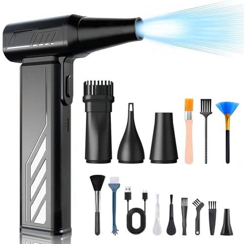 Flintronic Elektrisk dammfläkt lufttrycksspray elektrisk dammfläkt med ficklampa, 5-växlad 150 000 varv/min kompressed Air Duster, fläkt turbo jet-fläkt med 8 000 mAh batteri för PC tangentbord bil