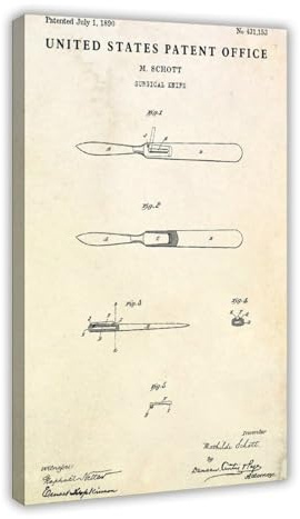 WLQZFRWV Surgical Scalpel 1890 Patent. Antique Surgical Knife Canvas Poster Bedroom Decor Landscape Office Room Decor Gift 16x24inch(40x60cm)