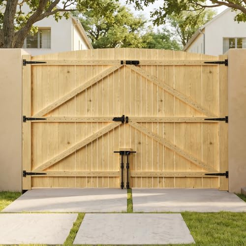 INMOZATA Double Garden Gates,Wooden Drive Way/Pedestrian Gate with Lock and Knocker Heavy Duty Swing Gates for Garden Animal Sheds Farm entrances(10ft9''Wide*6ft high)