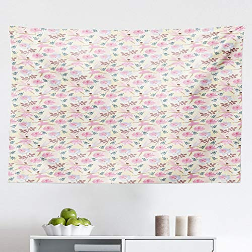 Ambesonne Ballerina Tapestry, Pastel Love Dancer with Wings Flying with Roses and Floral Motifs Print, Fabric Wall Hanging Decor for Bedroom Living Room Dorm, 45 X 30, Multicolor