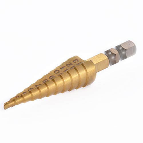 KATUR Foret étagé, grand foret à cône étagé HSS en titane, ensemble de coupe de trou à tige hexagonale à bord cannelé 11 tailles 3-13mm