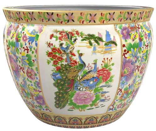 Red Lantern Large 20 Satsuma Birds & Flowers Porcelain Fishbowl Planter
