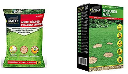Batlle Abonos Fertilizante Cesped Primavera-Verano Saco 4Kg + Semillas De Césped Césped Repoblación Rápida 1Kg