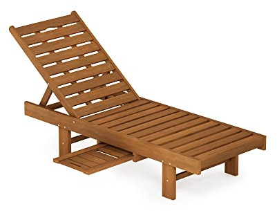 Furinno Tioman-Tumbona de Madera Dura con Bandeja, Color Natural, 59.2(D) x 151.1(W) x 28.7(H) cm